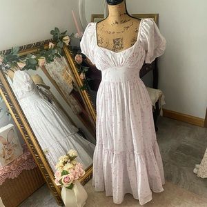 White Puff Sleeve Pink Floral LoveShackFancy Dress